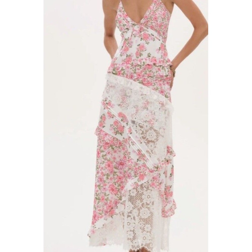 For Love & Lemons Floral Pink & White Roslyn Maxi Dress NWT $315 Size 1X